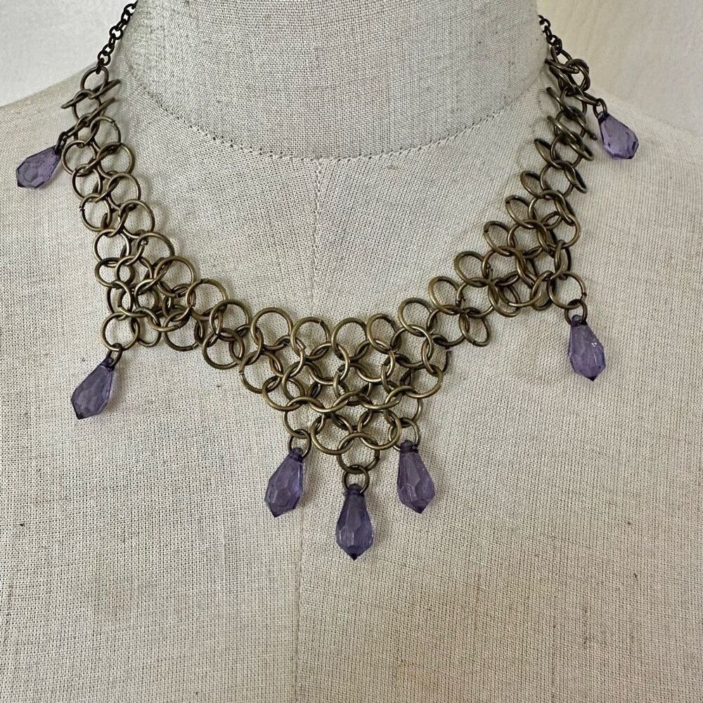 Purple beaded chain necklace